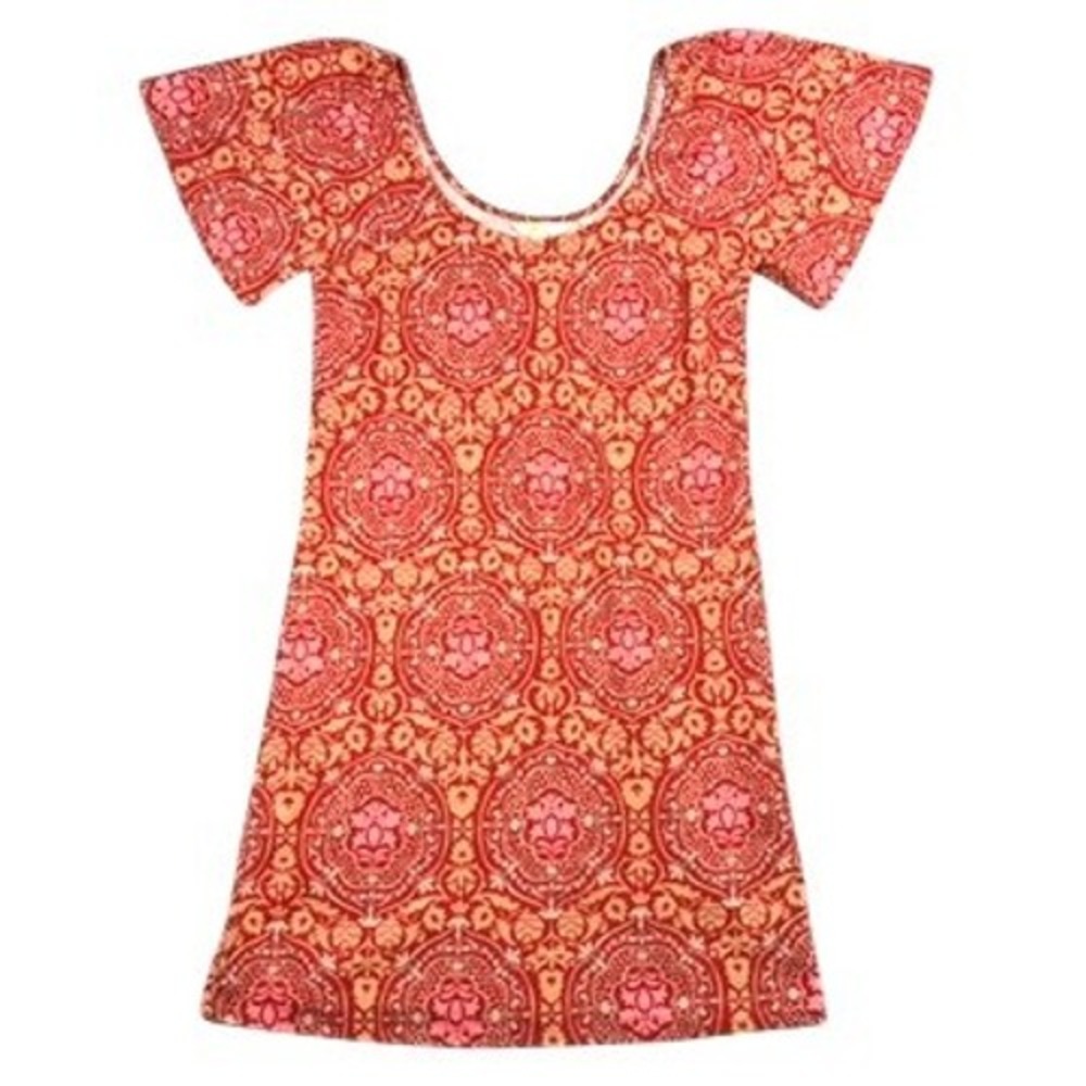 Boden Boho Vibrant Orange Red Geometric Damask A-Line Mini Dress Small Cotton